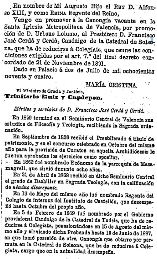 Publicat en la Gaceta de Madrid, núm. 184. 3 de juliol de 1894.